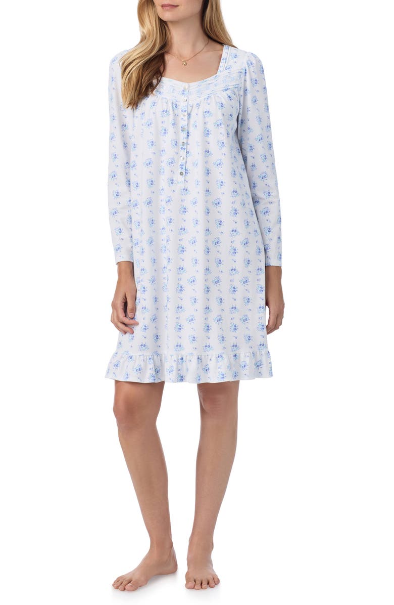 Eileen West Long Sleeve Cotton Jersey Short Nightgown, Main, color, 