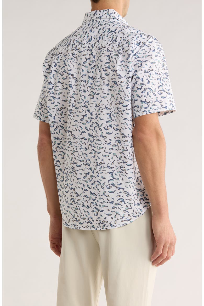 Print Short Sleeve Stretch Poplin Button-Up Shirt, Alternate, color, IVORY WHALE PRINT