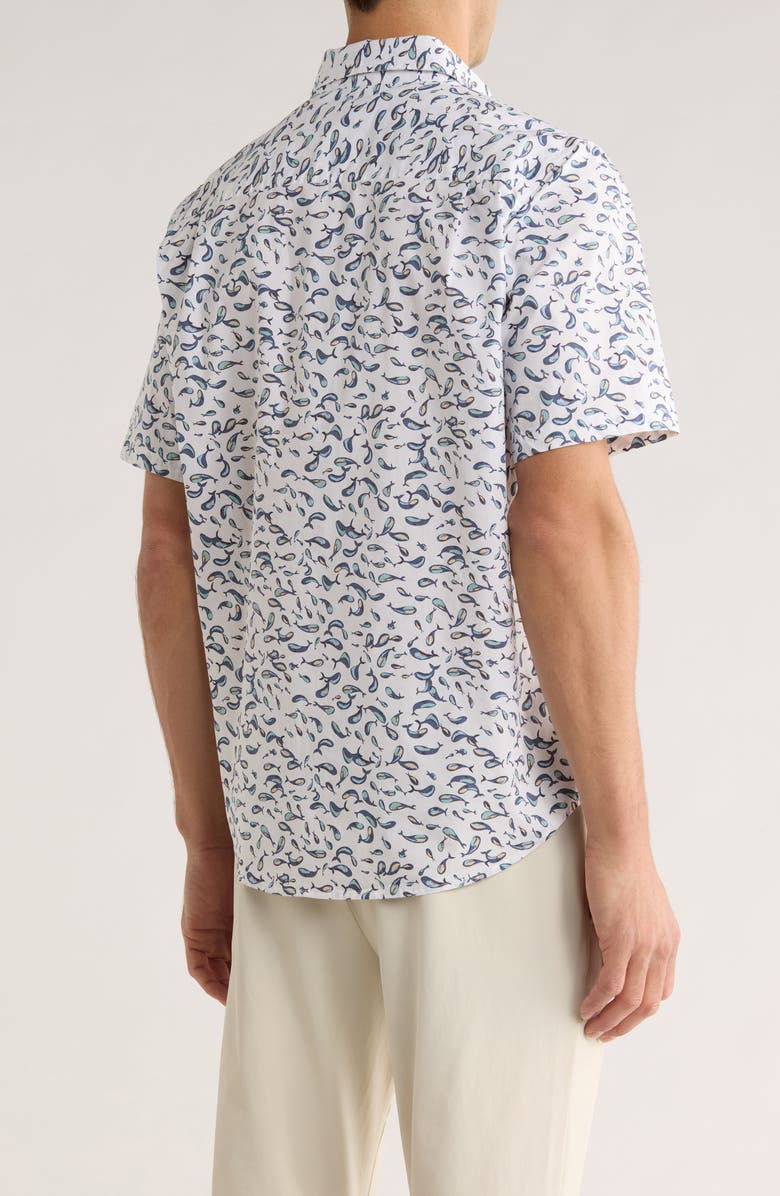 14th & Union Print Short Sleeve Stretch Poplin Button-Up Shirt, Alternate, color, Ivory Whale Print