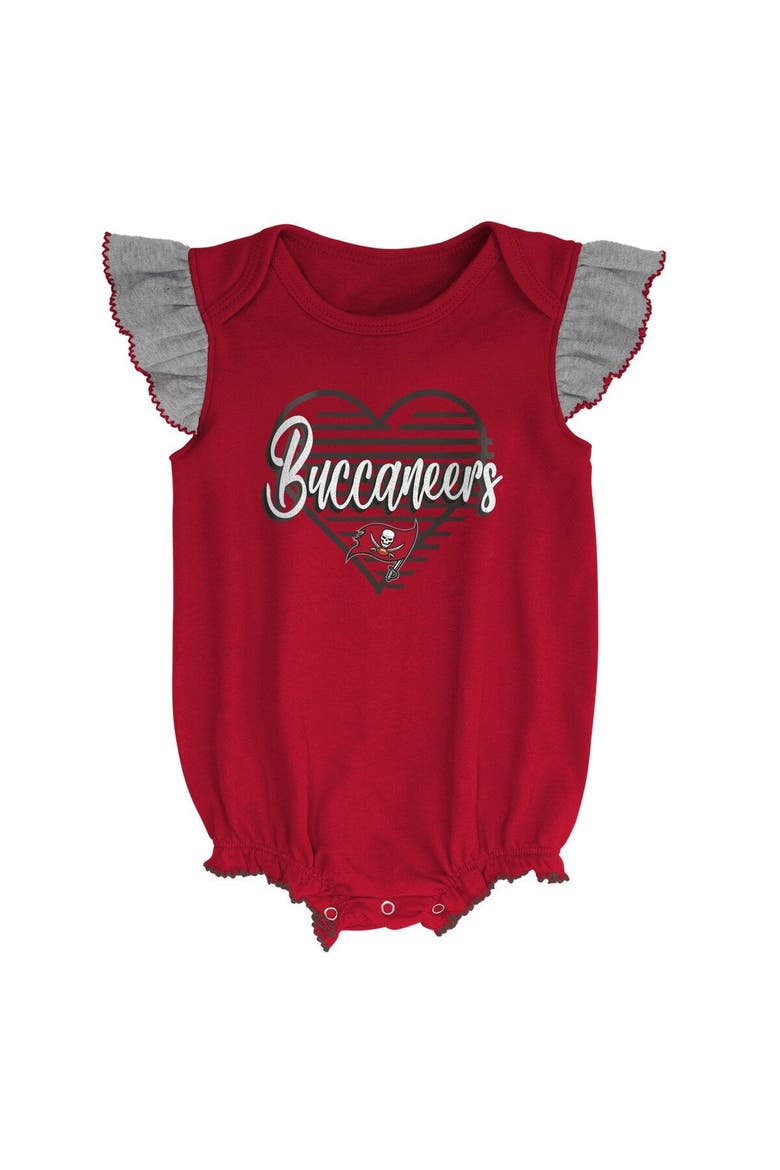 Girls Newborn & Infant Red/Heathered Gray Tampa Bay Buccaneers All The Love Bodysuit Bib & Booties Set, Alternate, color, Red