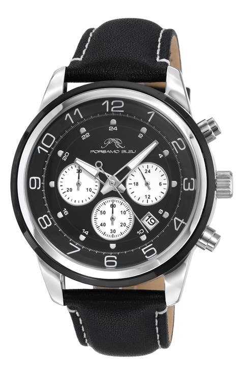 Men's Arthur Chronograph Leather Strap Watch, 44mm