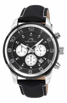 PORSAMO BLEU Men's Arthur Chronograph Leather Strap Watch, 44mm