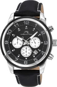PORSAMO BLEU Men's Arthur Chronograph Leather Strap Watch, 44mm