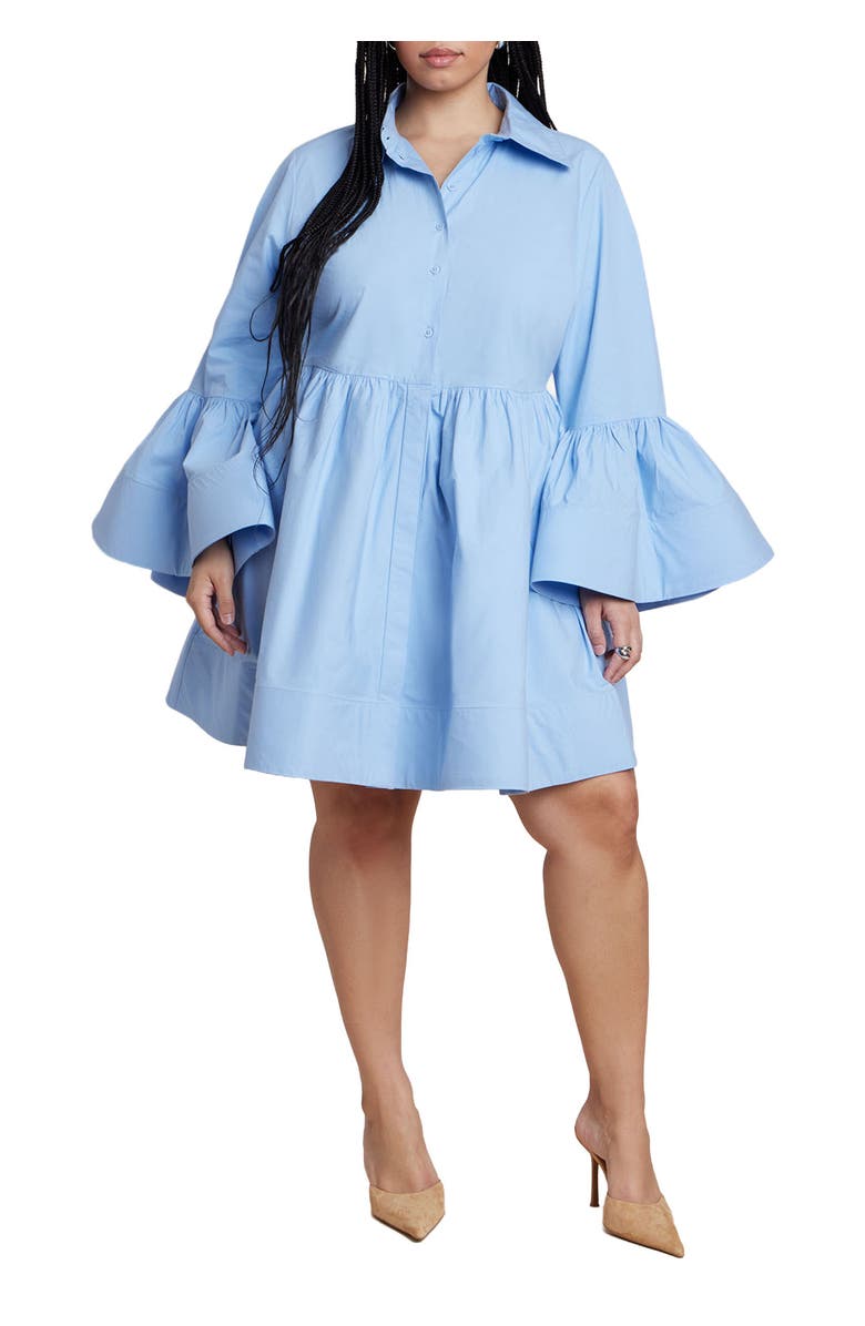 ELOQUII Poplin Ruffle Flare Mini Dress, Main, color, Coconut Milk