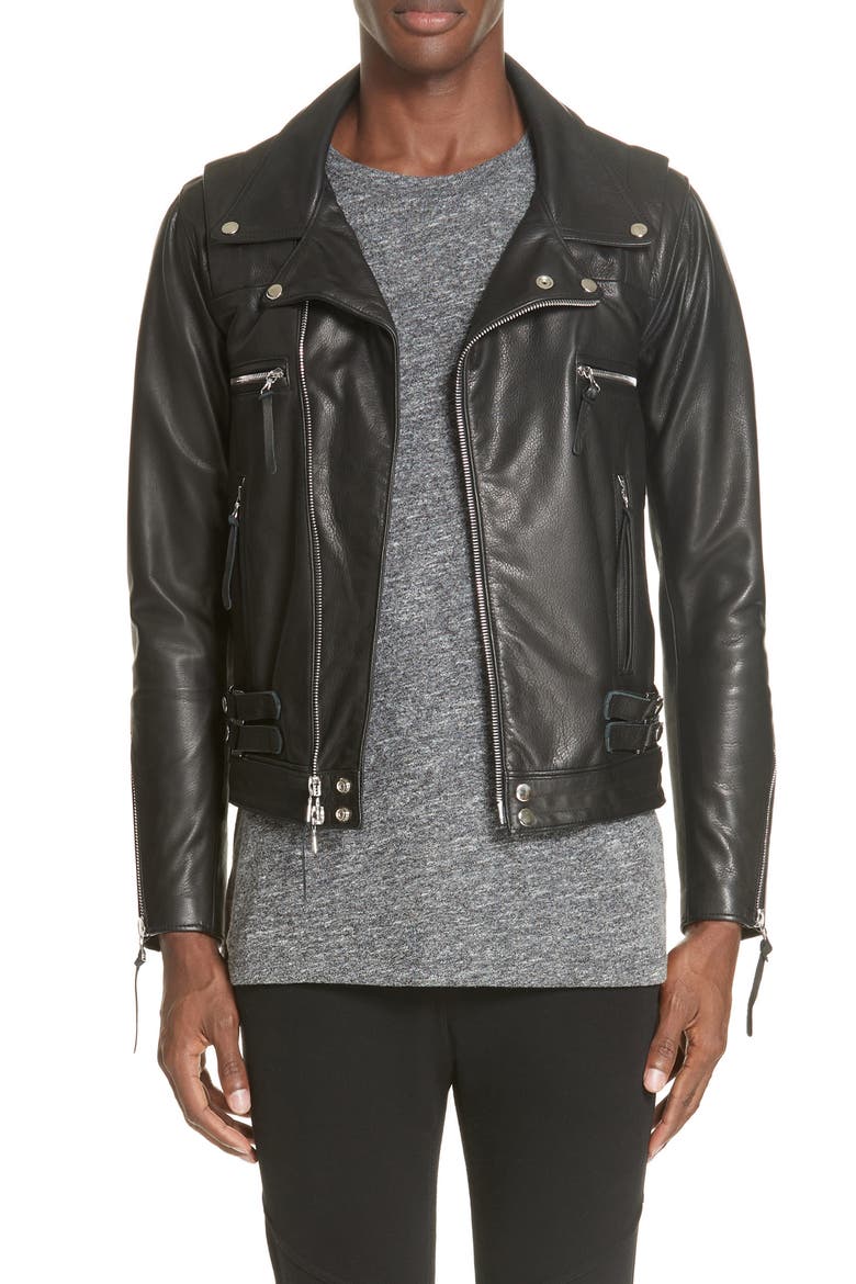 Riders Slim Fit Leather Jacket, Main, color, BLACK