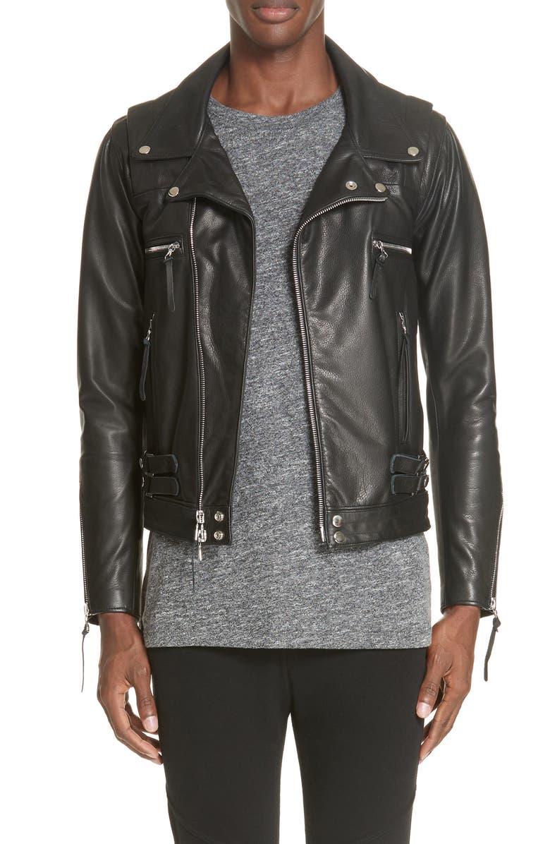 John Elliott Riders Slim Fit Leather Jacket, Main, color, 