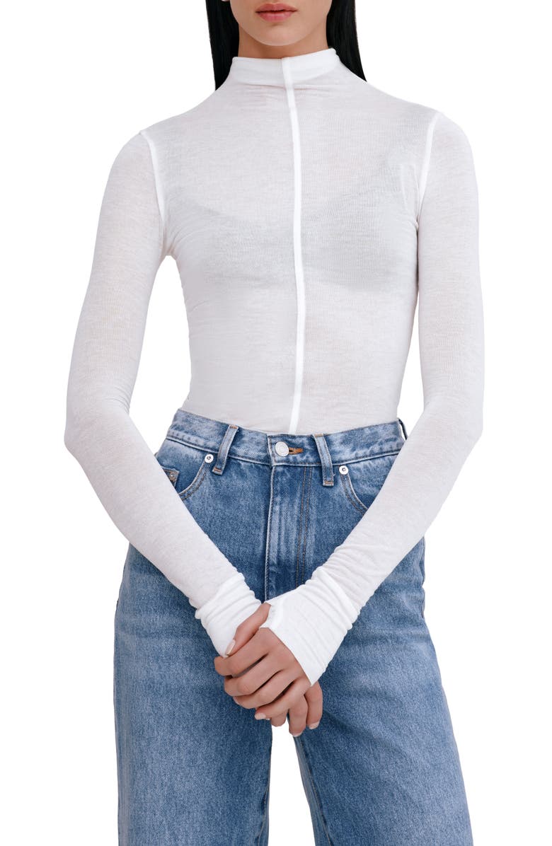 Marcella Alicia Semisheer Mock Neck Jersey Top, Main, color, 