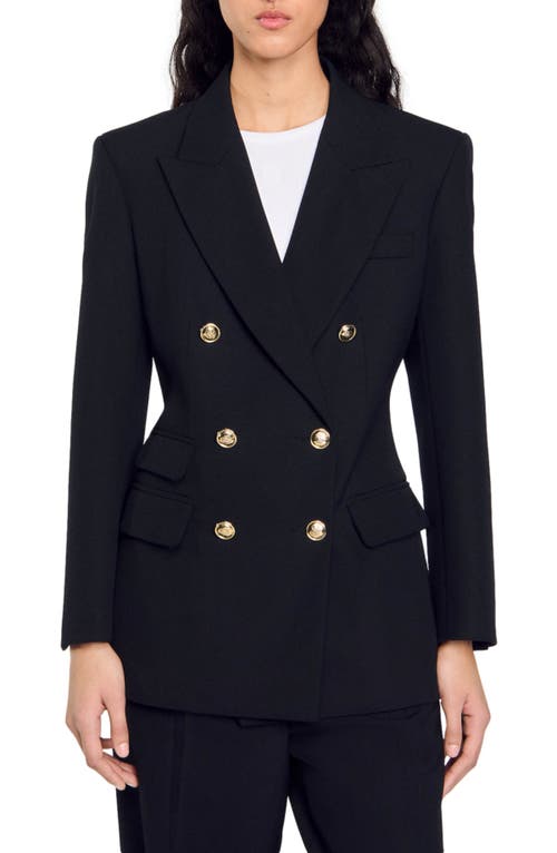 Sandro Double-breasted Suit Jacket In Black