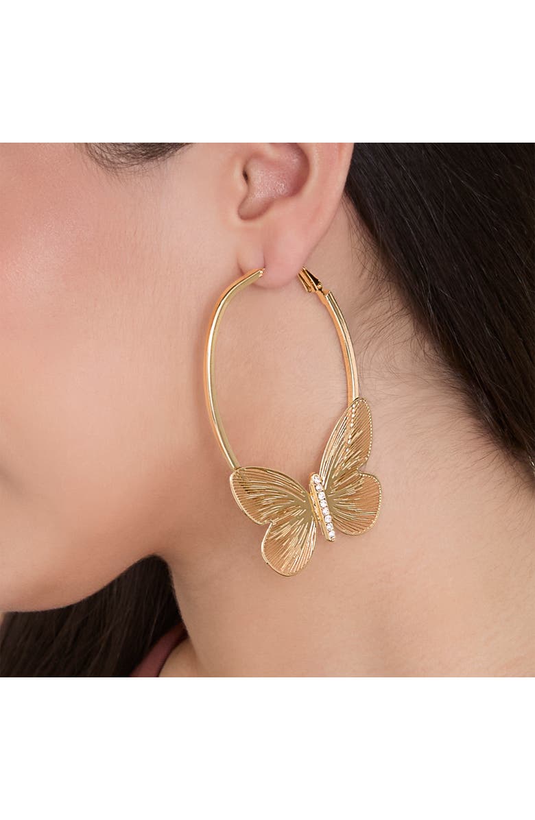 Jessica Simpson Butterfly Hoop Earrings with Clear Crystal, Alternate, color, Gold