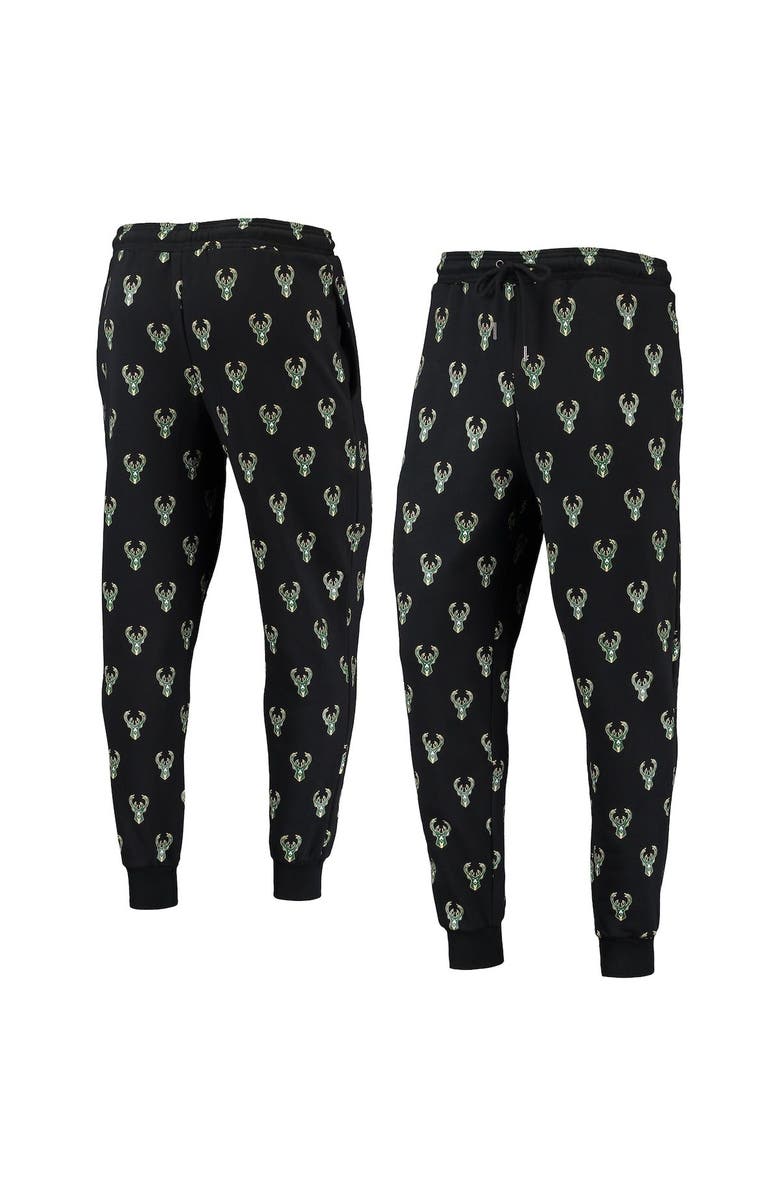 THE WILD COLLECTIVE Black Milwaukee Bucks Allover Logo Jogger Pants, Main, color, Black