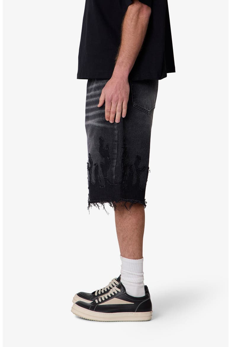 Flame Rip & Repair Denim Shorts, Alternate, color, BLACK