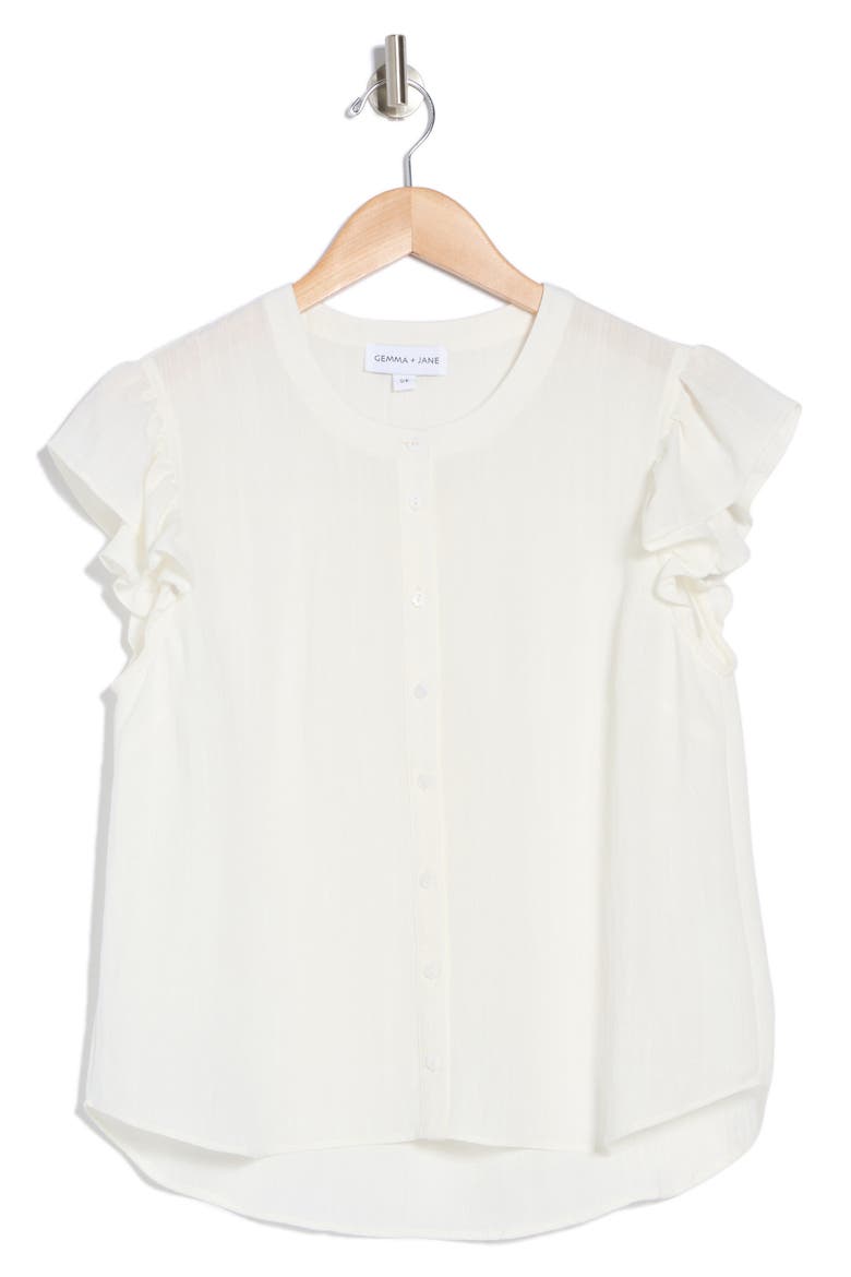 Ruffled Button-Up Shirt, Alternate, color, WHITE