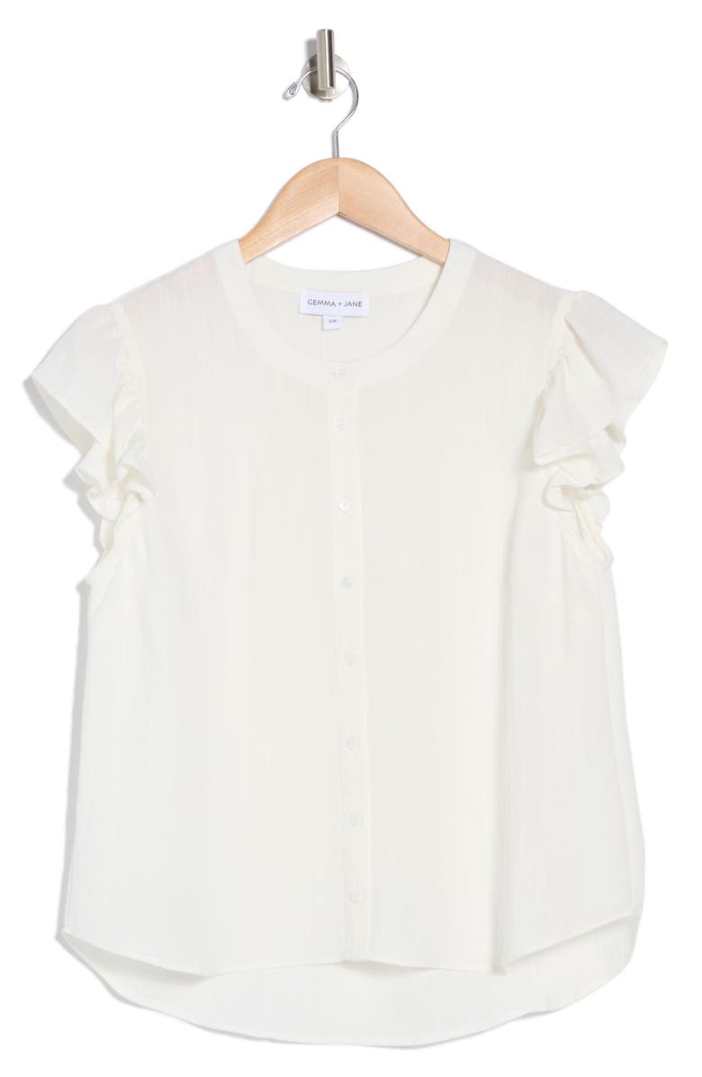 Gemma + Jane Ruffled Button-Up Shirt, Alternate, color, White