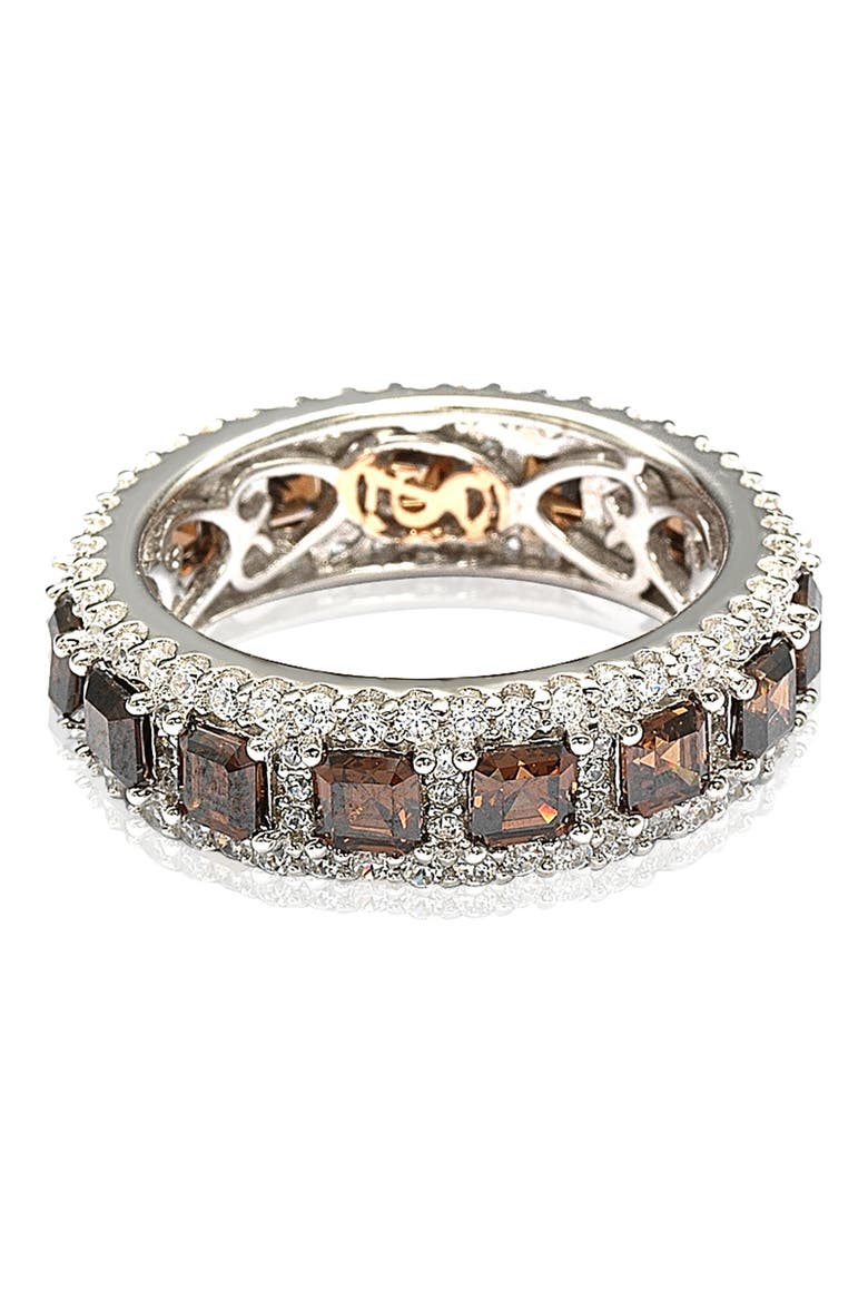 Sterling Silver Asscher Cut Brown & White CZ Ring, Alternate, color, BROWN