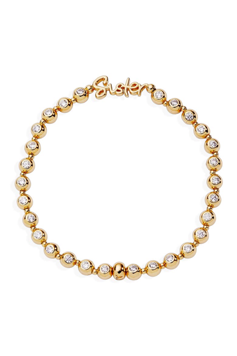 Sister Elongated Crystal Stretch Bracelet, Main, color, Gold