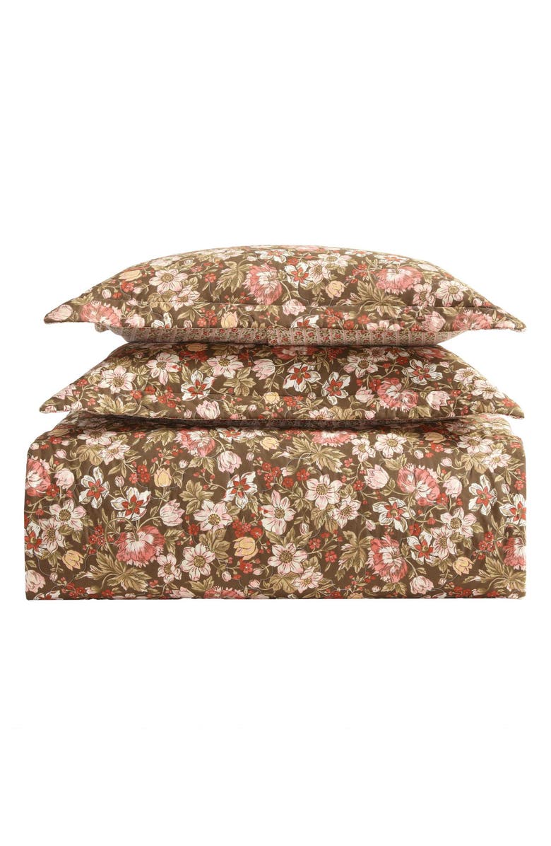 Laura Ashley Cotton 3-Piece Comforter & Sham Quilt Set, Main, color, Smoke Brown