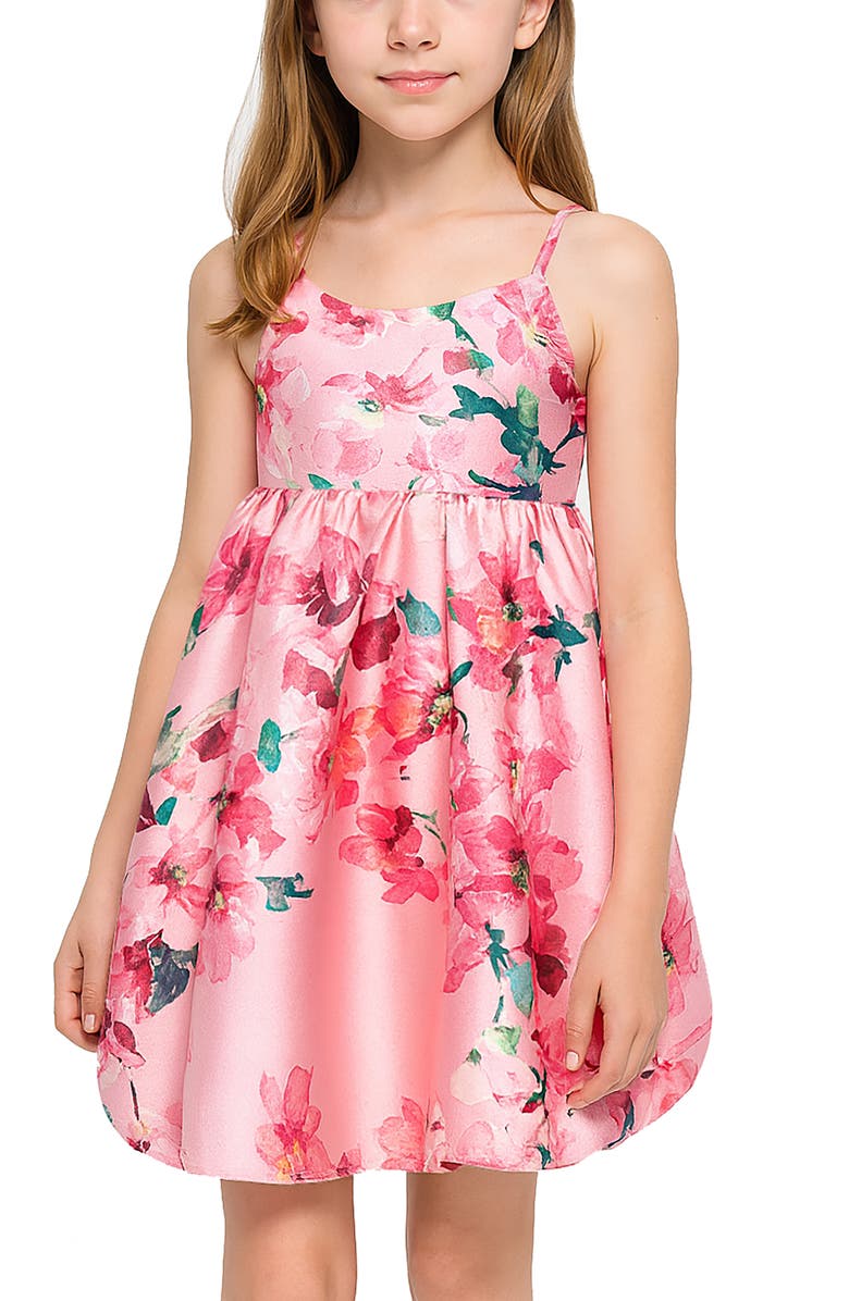 Zunie Kids' Empire Waist Mikado Bubble Party Dress, Alternate, color, Pink Multi