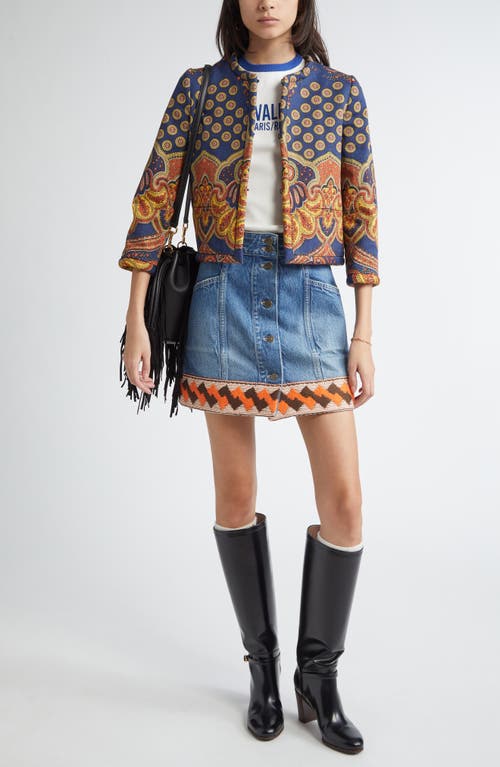 Valentino Garavani Paisley Crop Denim Jacket In Multi