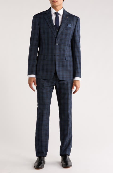 Glen Plaid Stretch 3-Piece Suit (Regular & Big)