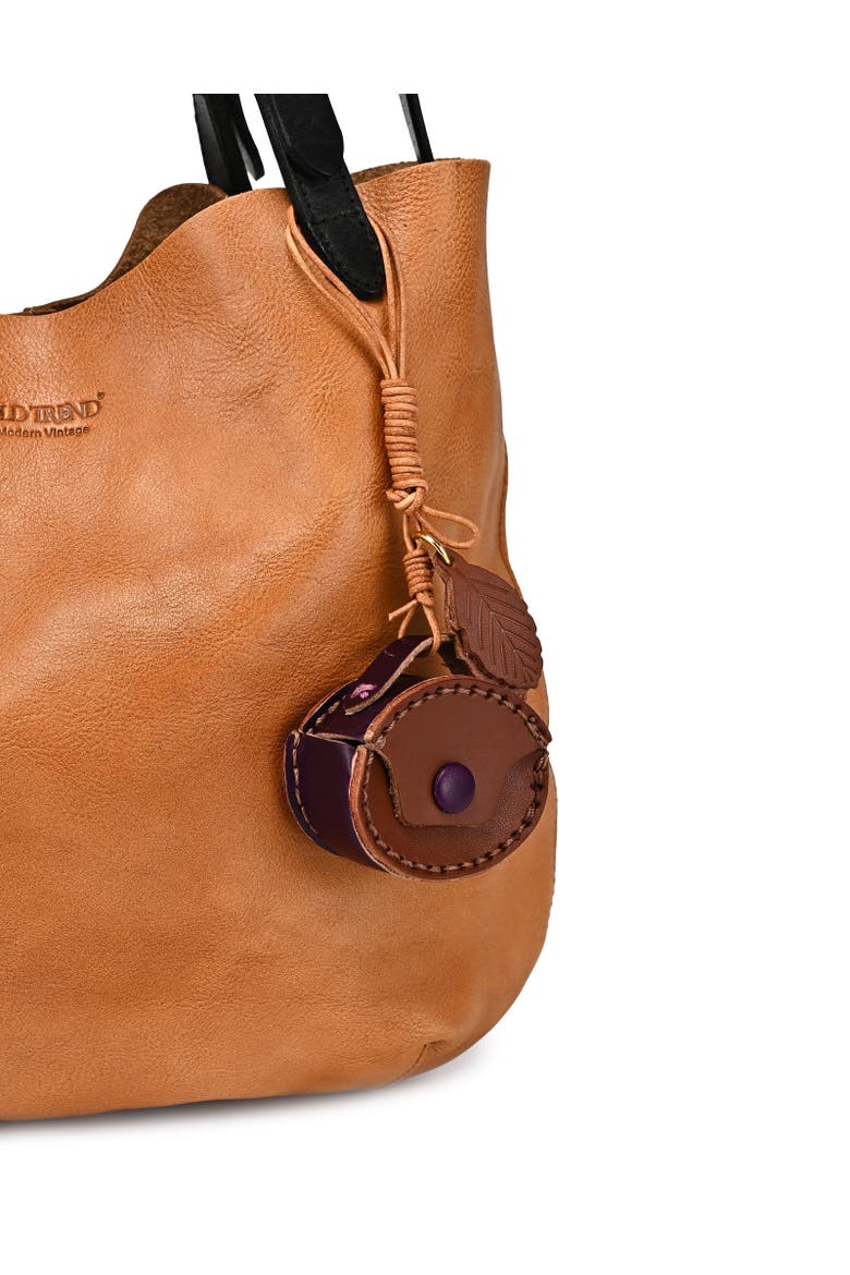 Oval Genuine Leather Two Tone Mini Charm, Alternate, color, Brown