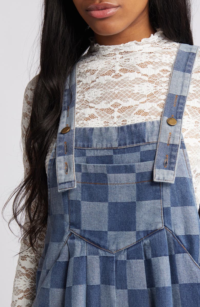 Dressed in Lala Checkerboard Wide Leg Denim Overalls, Alternate, color, 
