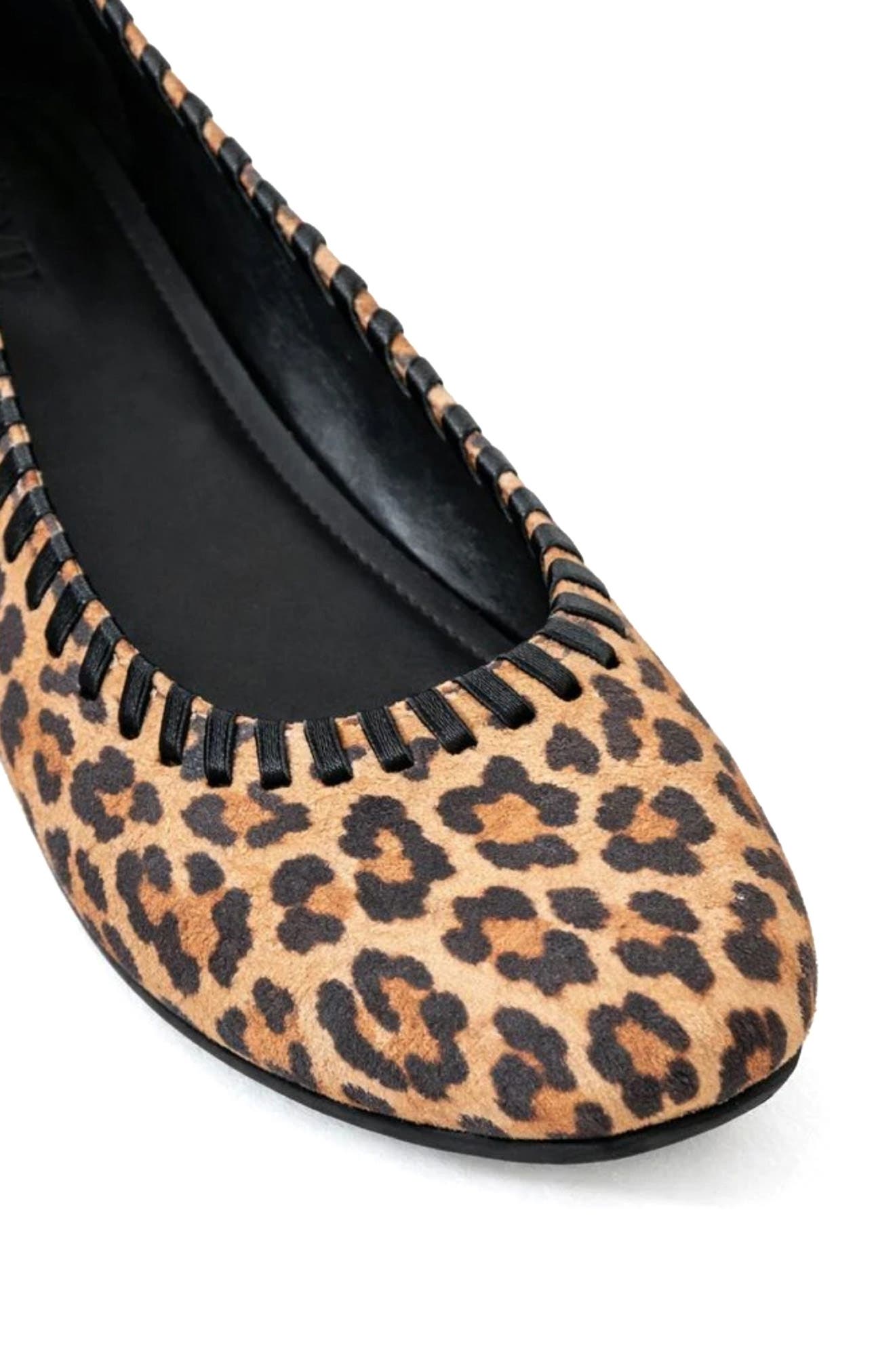 Jelavu Ella Whipstitch Suede Ballet Flat, Alternate, color, Leopard