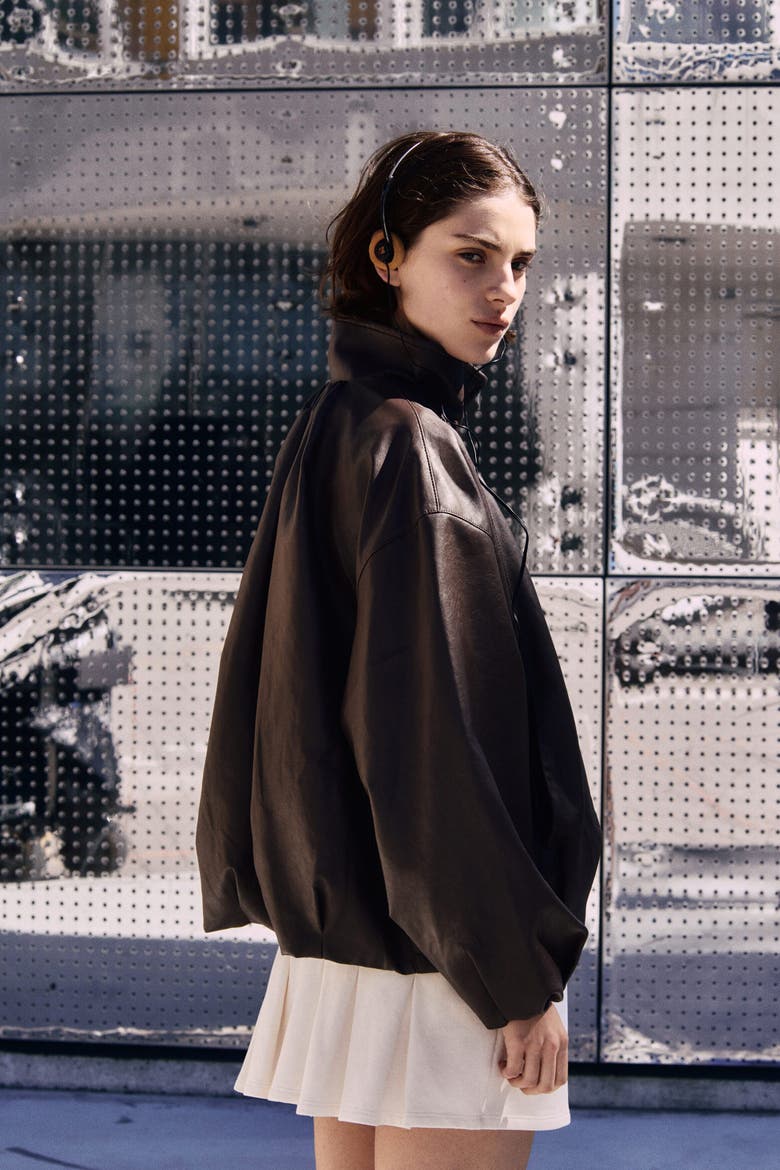 Balloon-sleeved Coated Jacket, Alternate, color, Dark brown