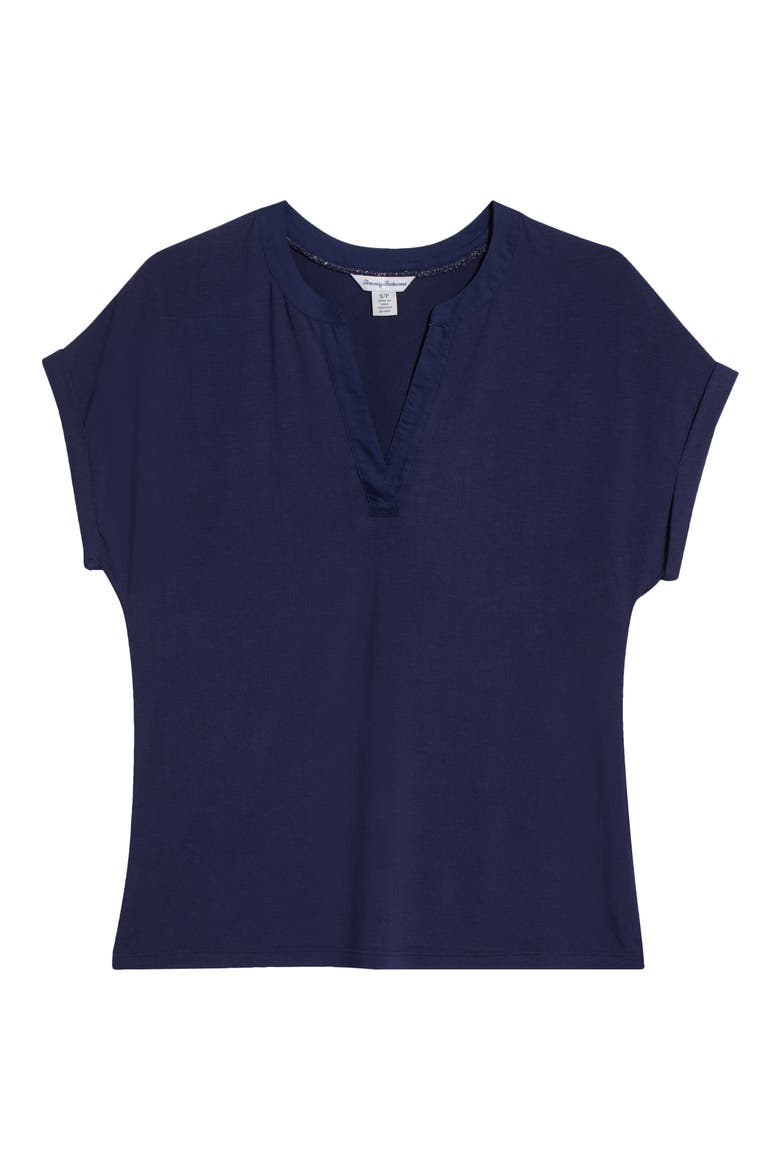 Kauai Split Neck Top, Alternate, color, COASTLINE