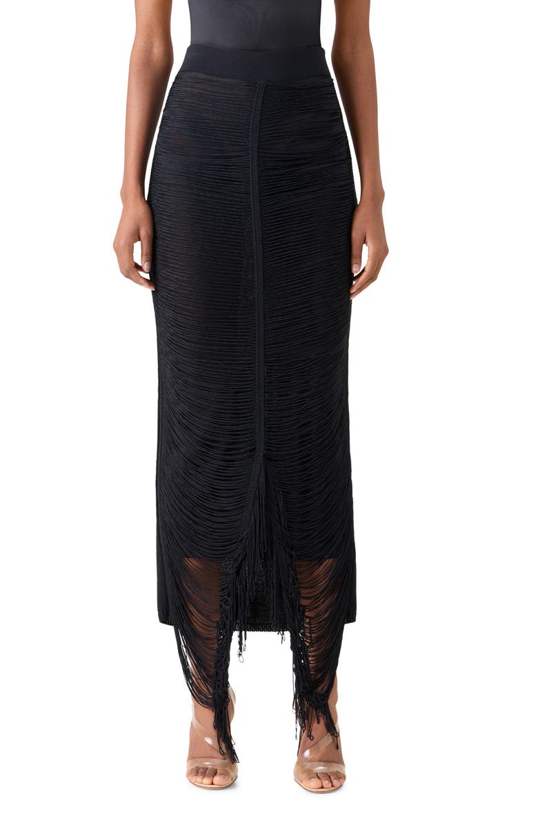 Akris Fringed Silk Knit Skirt, Main, color, Black