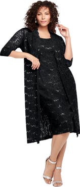 Roaman's Plus Size 3/4 Sleeve Formal Duster Sequin Embellished Lace Dress Set