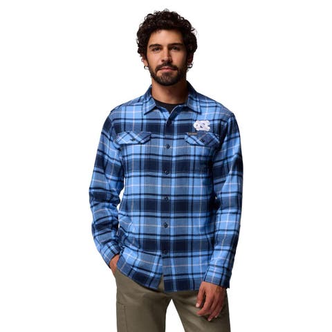 Men's Columbia  Carolina Blue North Carolina Tar Heels Flare Gun Omni-Wick Flannel Long Sleeve Button-Up Shirt