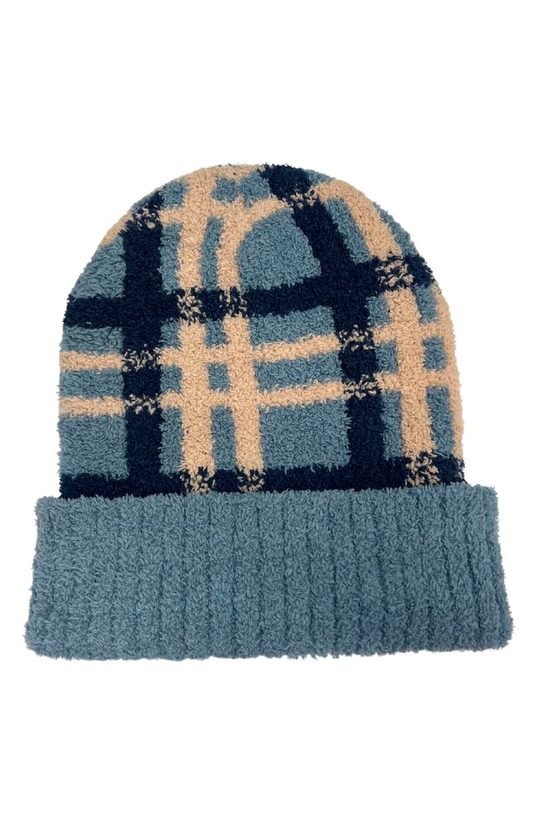 MARCUS ADLER Cozy Plaid Cuff Beanie, Main, color, Blue