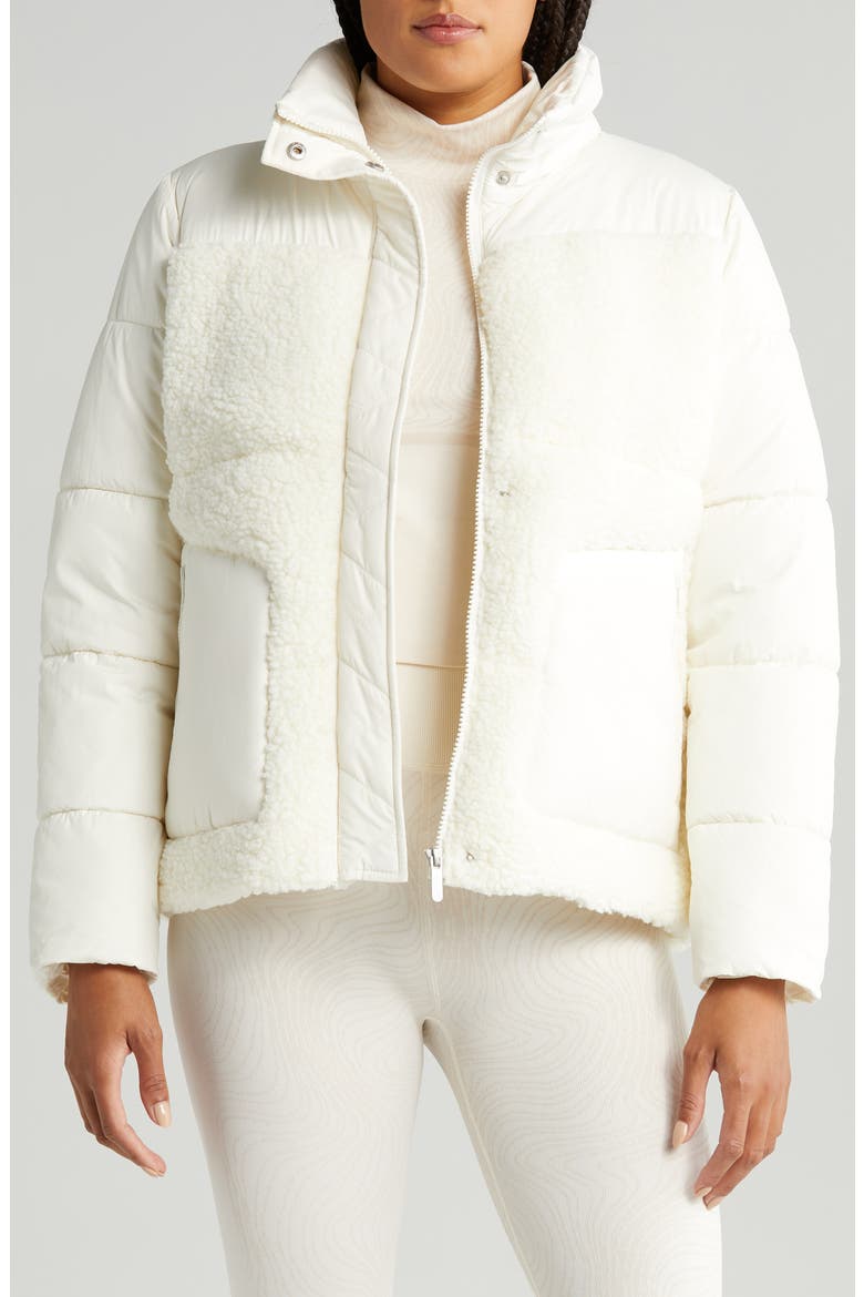 Hybrid Faux Shearling Puffer Jacket, Main, color, IVORY EGRET
