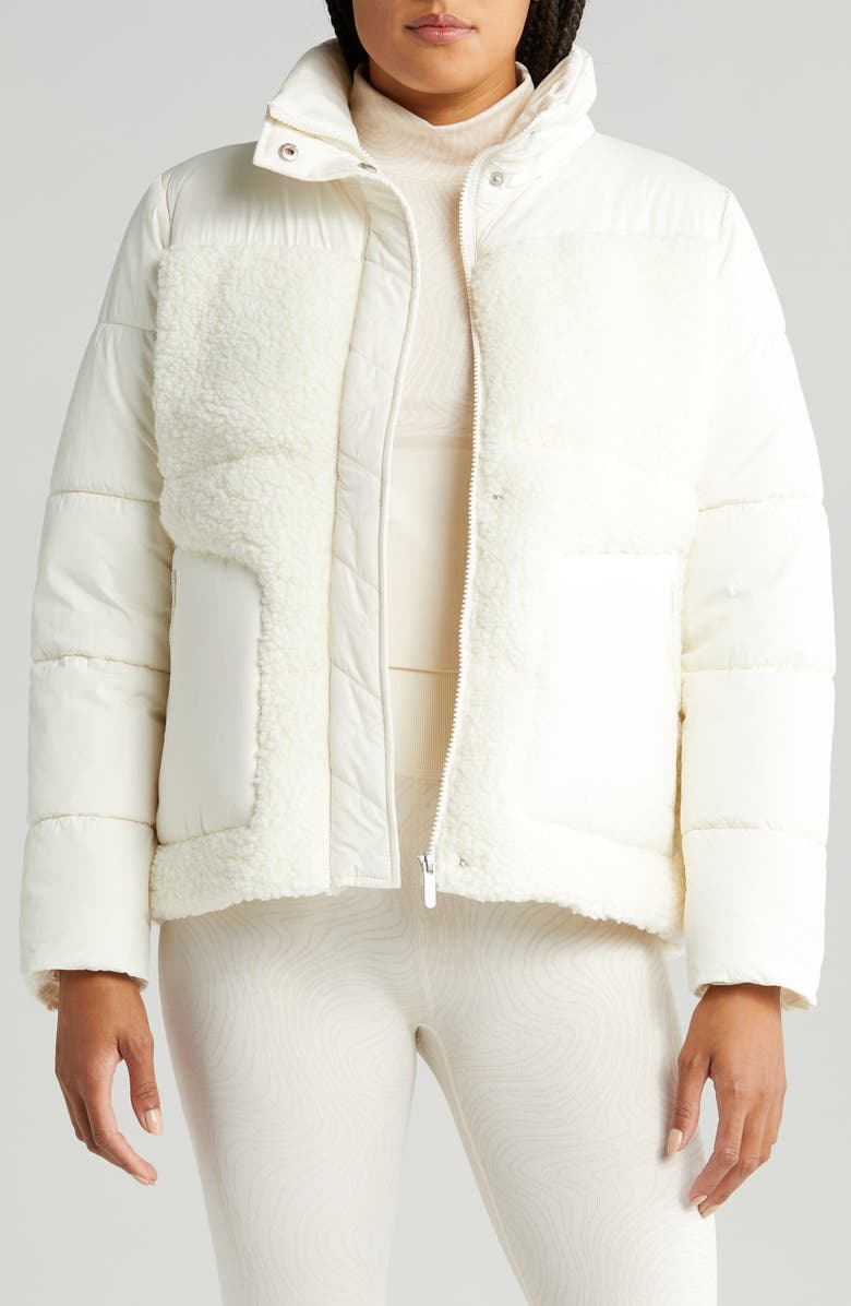 Zella Hybrid Faux Shearling Puffer Jacket, Main, color, 