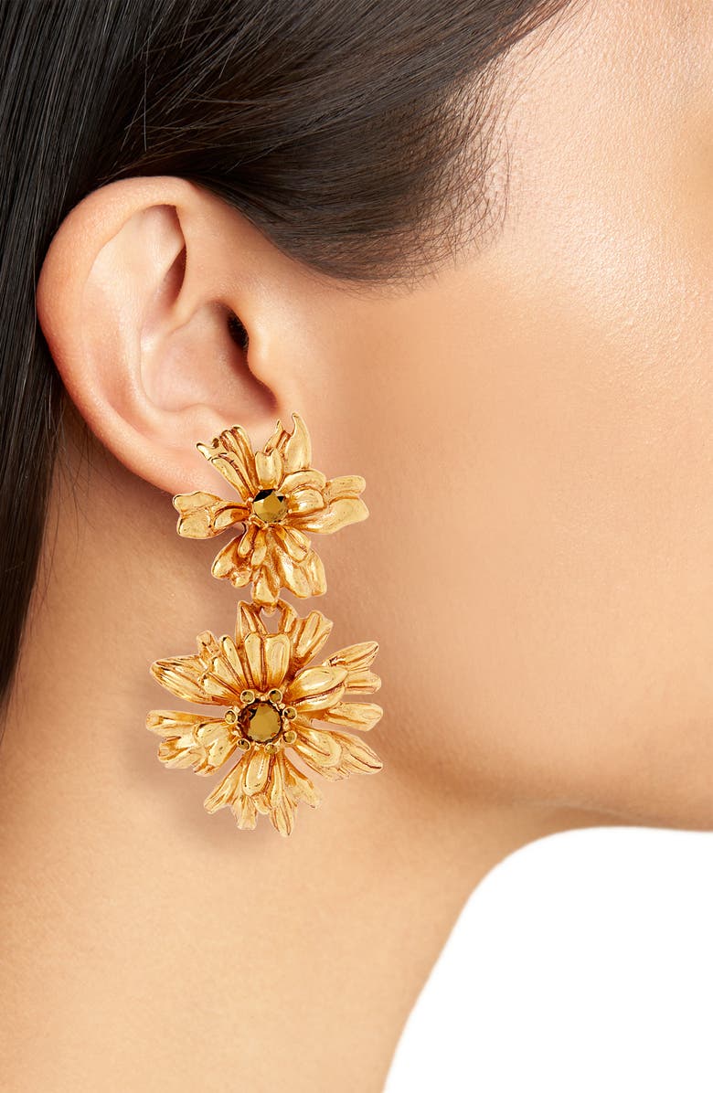 Oscar de la Renta Crystal Flower Drop Earrings, Alternate, color,