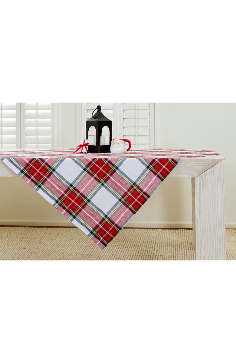 Solino Home Linen Table Throw - Stewart Plaid, 52" x 52" Inch, Alternate, color, White