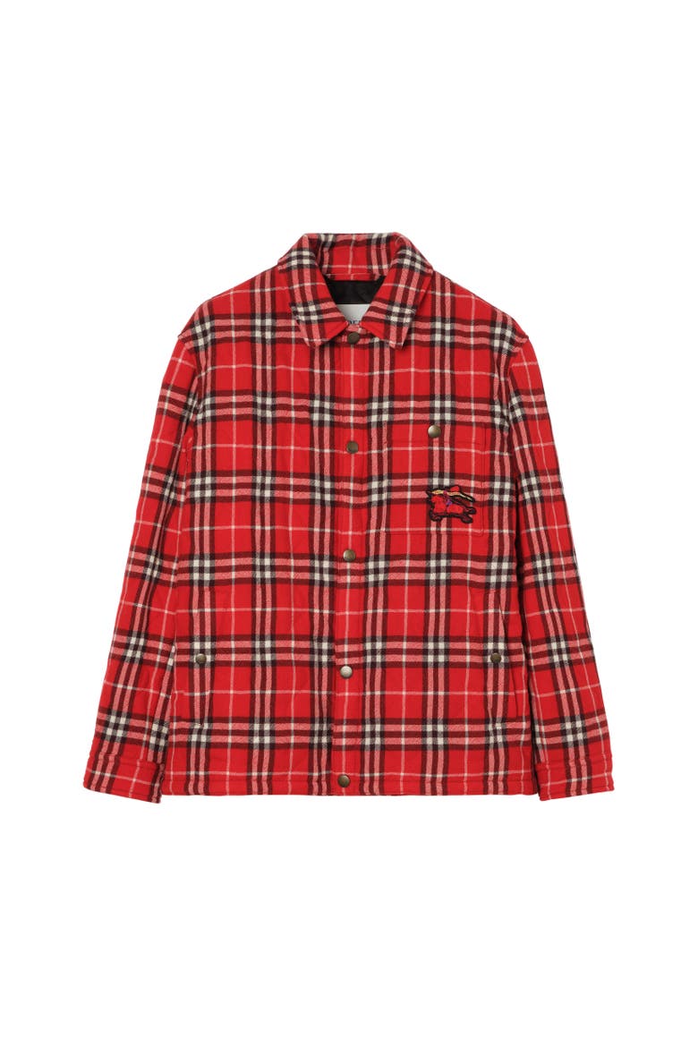 Check Quilted Wool Flannel Jacket, Alternate, color, Crayon red