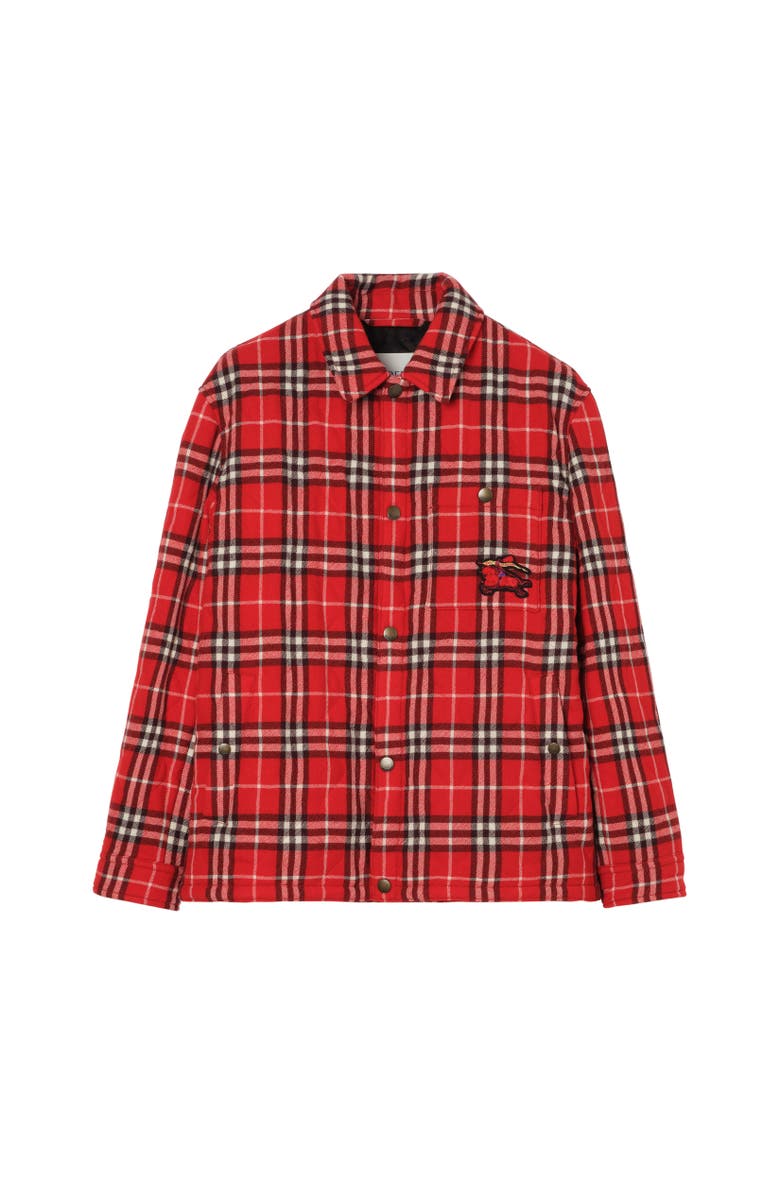 Burberry Check Quilted Wool Flannel Jacket, Alternate, color, Crayon Red