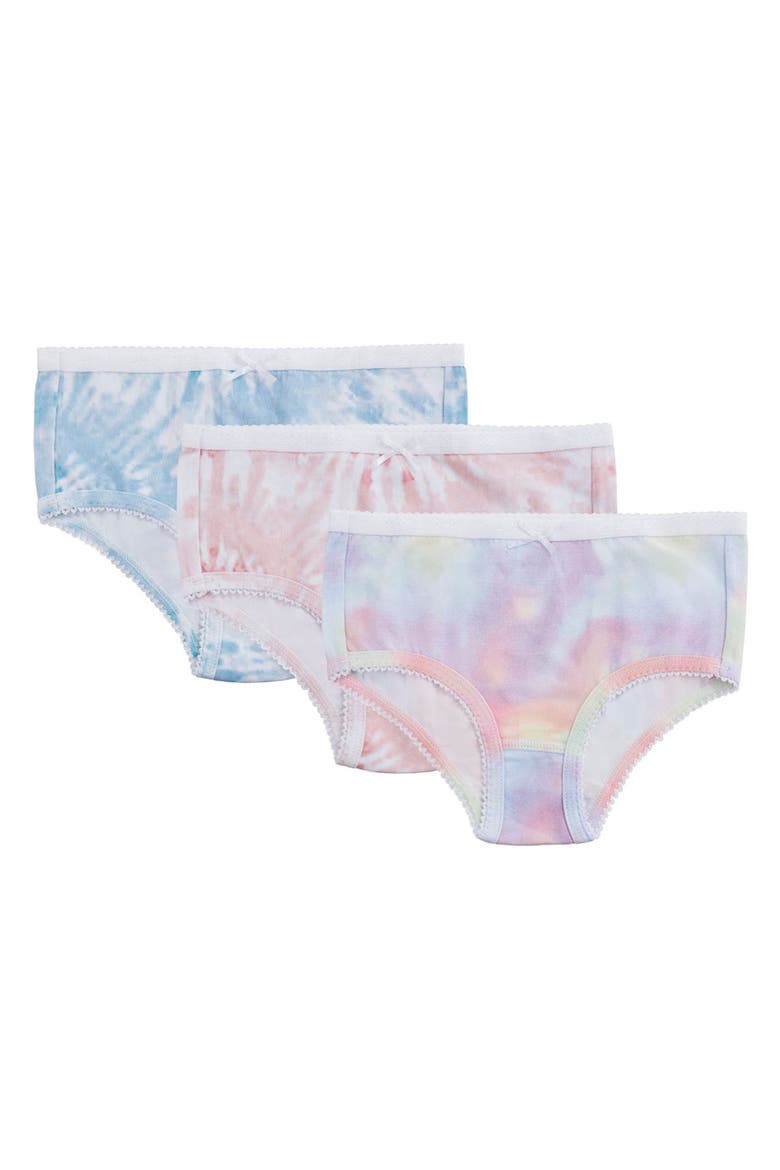 Big Kid's Printed Cotton Briefs 3 Pack, Main, color, Blue Blush Multi TieDye