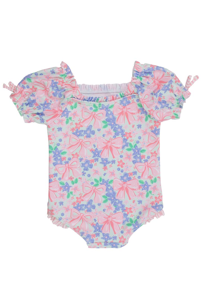 RuffleButts UPF50+ Puff Sleeve One Piece Swimsuit, Alternate, color, Bow Blooms