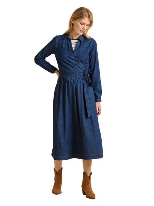 Brakeburn Fern Long Sleeve V-neck Shirt Midi Dress In Blue
