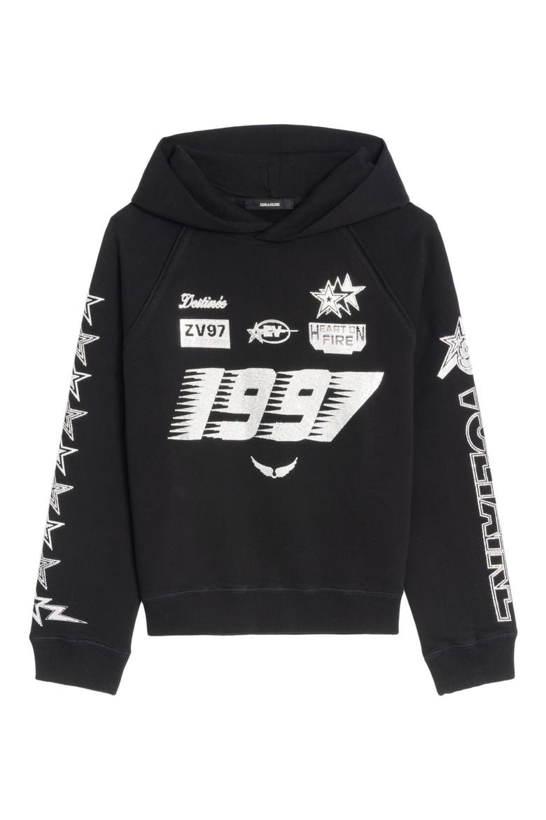 Georgys Crystal Embellished Hoodie, Alternate, color, BLACK
