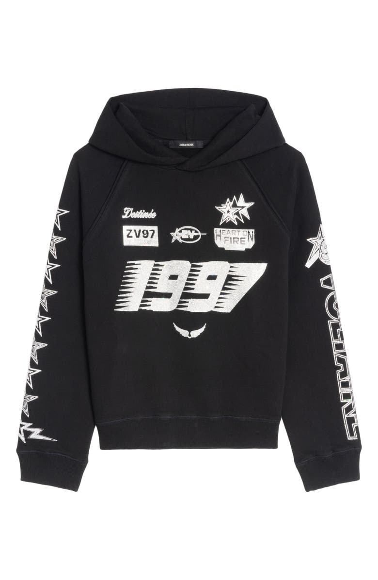 Zadig & Voltaire Georgys Crystal Embellished Hoodie, Alternate, color, Black