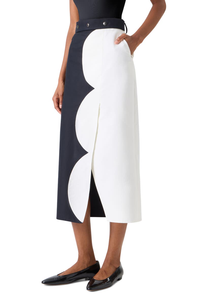 Akris Cloud Cotton & Silk Blend Midi Skirt, Alternate, color, Black-Ecru