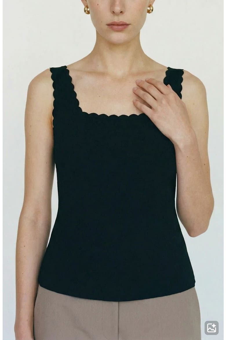 Julietta Scallop Trim Peplum Top, Alternate, color, BLACK