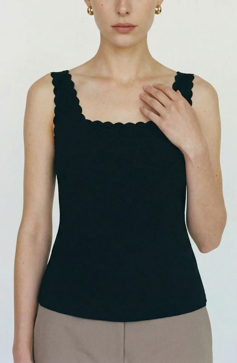 VERO MODA Julietta Scallop Trim Peplum Top, Alternate, color, Black