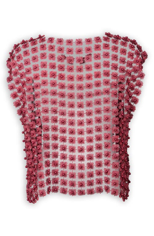 Saachi Pearly Beaded Floral Lace Top In Burgundy