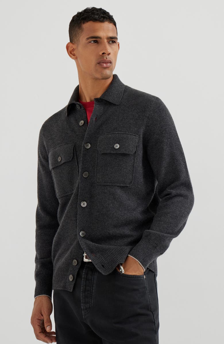Brunello Cucinelli Shirt-style cardigan, Alternate, color, Charcoal