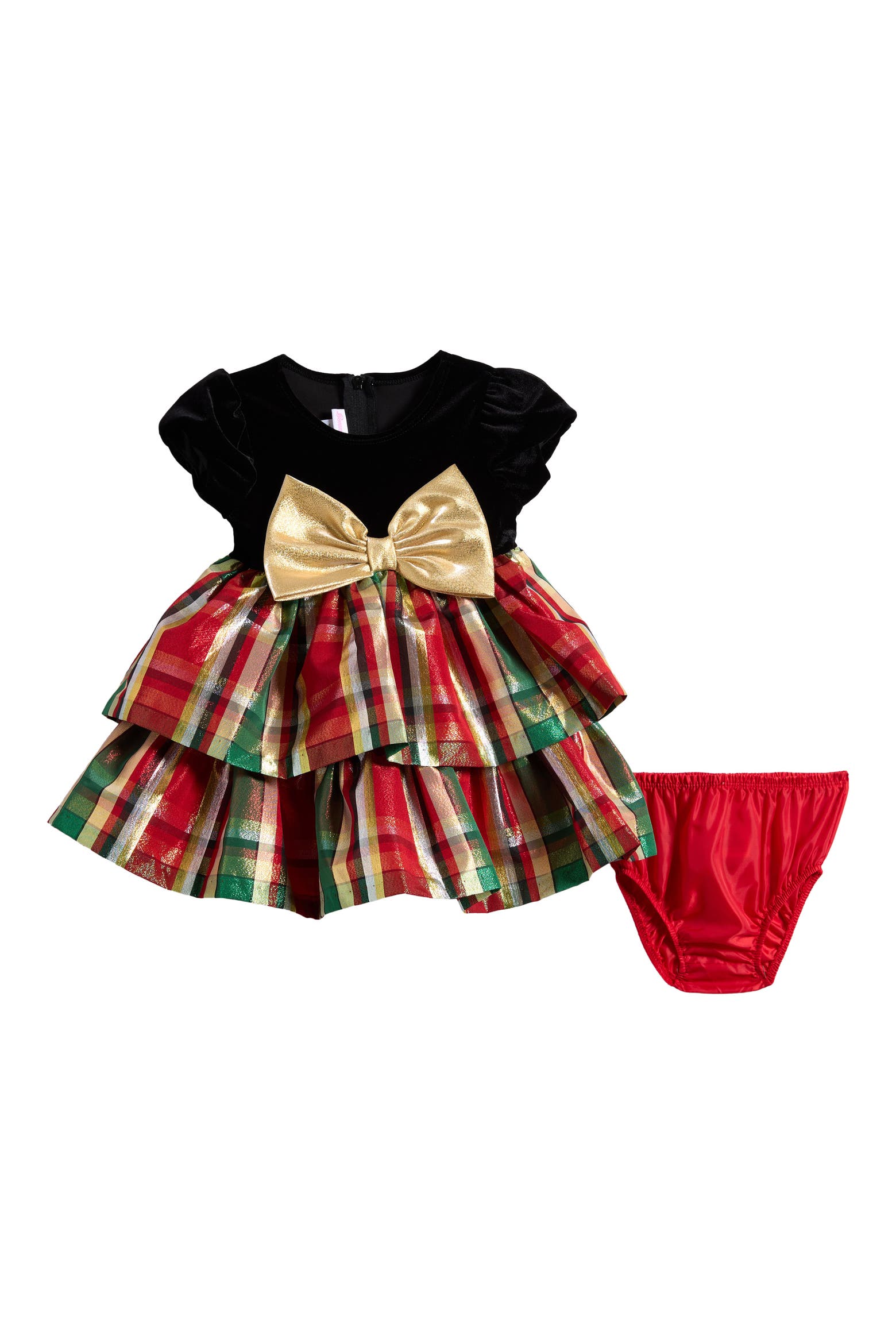 Dress Rassh Bonnie Jean Velvet Holiday Plaid Dress & Bloomers (Women) | Nordstromrack