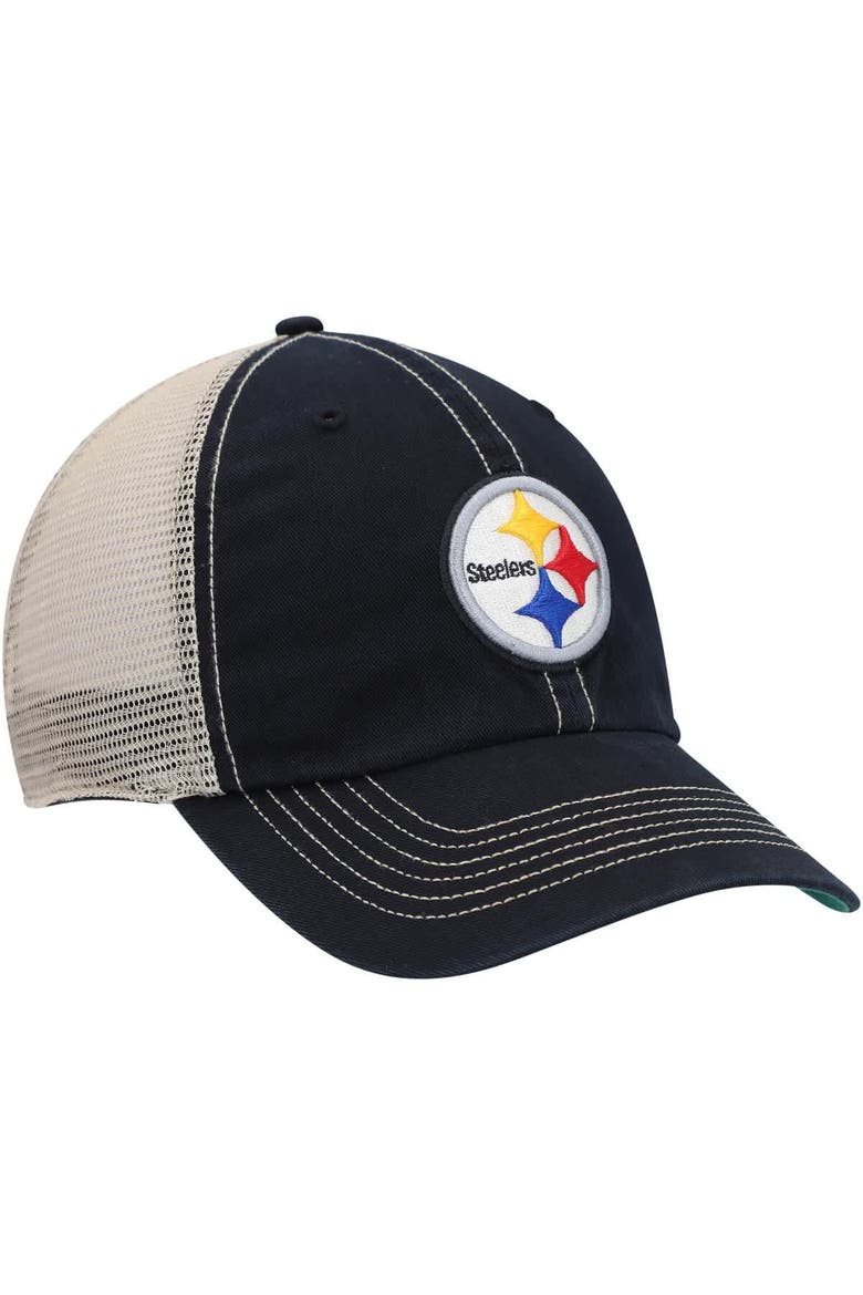 Men's '47 Black/Natural Pittsburgh Steelers Trawler Trucker Clean Up Snapback Hat, Alternate, color, Black